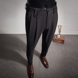 New Business Dress Pants Fashion Folds Casual Slim Fit Wedding Office Social Suit Pants Streetwear Trousers Costume Homme 201106