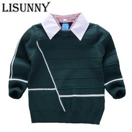 Shirt collar Boys Sweaters Baby stripe Pullover Knit Kids Clothes Autumn Winter New Children Sweaters Boy Clothing School 201128