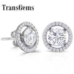 10K White Gold Post 2.24CTW H Colour moissanite Stud Earring with Jackets Platinum Plated Silver Push Back Y200620