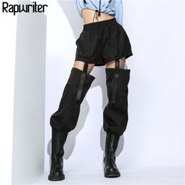 Rapwriter Fashion Detachable Two Ways Of Wearing Stretch High Waist Pants Women Loose Cargo Joggers Women Trousers Streetwear 201111