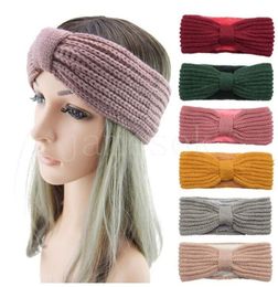 Winter keep warm knitting headband Women's woolen yarn hairband outdoors sports Headwear Striped bowknot Yoga Head Band Party Favor DB294