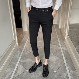 Fashion Suit Pants Men casual Slim Embroidery Business Dress Pants Formal Mens Trousers Streetwear Social Party Work Pant 201106