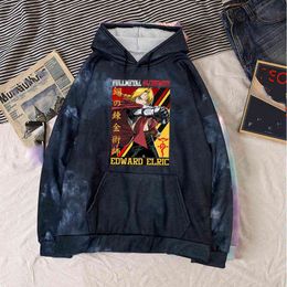 Men Fullmetal Alchemist Hoodie Pullovers Sweatshirts Anime Hip Hop 90s Casual Hoody Streetwear Tops H1227