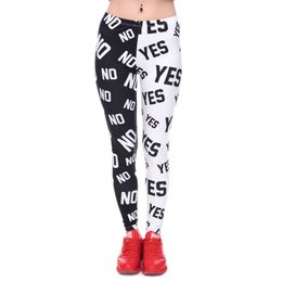Womens Fashion Elasticity Yes and No Printed Slim Fit Legging Workout Trousers Casual Pants Leggings LJ201006