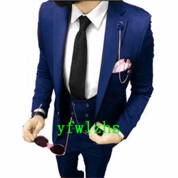New Style One Button Handsome Notch Lapel Groom Tuxedos Men Suits Wedding/Prom/Dinner Best Man Blazer(Jacket+Pants+Tie+Vest) W681