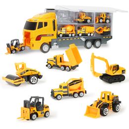 6pcs/set Diecast Mini Alloy Construction Vehicle Engineering Car Dump-car Dump Truck Model Classic Toy Mini Gift for Boy LJ200930