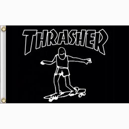 Thrasher Magazine Skateboard Logo Rectangle Flag , Hanging 3X5 Banners Advertising 100% Polyester Fabric 80% Bleed ,Outdoor Indoor