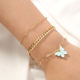 Simple Butterfly Shape Bracelet Chain Ankelt Beach Foot Sandal Stackable Bracelet for Women Gift 3pcs/set