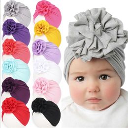12 Colours Baby Hats Cute Girl Boy Knot Indian Big Flower Turban Headdress Cap Kids Head Wrap Solid Soft Headwrap Ribbed Cotton Infant Toddler Hairband Beanie