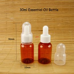 30pcs/Lot Promotion 30ml Amber Plastic Essentail Oil Bottle with Dropper 1OZ Cosmetic Small White Cap Makeup Tools 30g Packaginggood qualitt