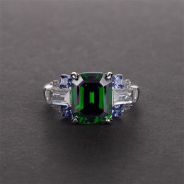 OneRain Vintage 100% 925 Sterling Silver Emerald Citrine Sapphire Aquamarine Gemstone Wedding Engagement Couple Ring Jewellery Y200321