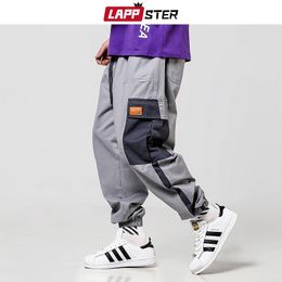 LAPPSTER Men Steetwear Patchwork Cargo Pants Joggers Overalls Men Pockets Harem Pants Hip Hop Sweatpants Baggy Trousers 201109