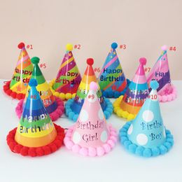 Birthday Hats Children Adult Birthday Party Decorations Hat Happy Birthday Rainbow Hat Party Hats 12.5*20cm HH21-60