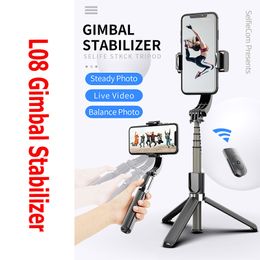 Newest L08 Handheld Grip Gimbal Stabilizer Tripod Anti-shake Selfie Stick Holder Adjustable Stand Wireless Bluetooth Remote Control for Show