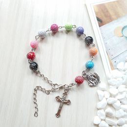 Multicolor Plastic Rosary Bracelet Women Cross Religious Jewelry