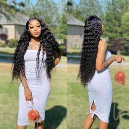 T GG 30In Raw Indian Loose 40 Inch Curly Human Hair 180 Density 13X6 Deep Wave Lace Front Wig241S5433957