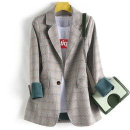 Bella Philosophy Women Long Sleeve Single Button Blazers Office Lady Elegant Slim Casual Plaid Blazer Coat Bleazer Mujer 201023