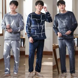 Winter Thicken Warm Soft Blue Flannel Pyjamas Sets for Men Night Homewear Male Long Sleeve Pyjamas Sleepwear Suit Casual Pijama LJ201112