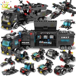 Police Station Truck Model Building Blocks City Machine Helicopter Car Figures Bricks Educational Toy For Children