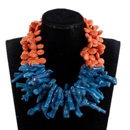 Gorgeous Orange and Teal Blue Baroque Coral Necklace Fashion African Wedding Beads Party Necklace Bridal Jewelry 2020 CNR037