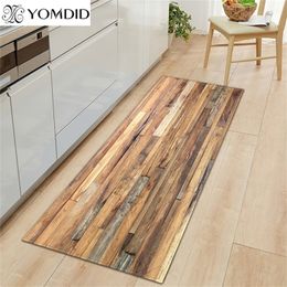 Kitchen Mat Bedroom Living Room Carpet Entrance Doormat Home Hallway Balcony Absorbent Floor Wood Pattern Anti-Slip Long Rug 220301