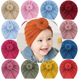 2020 Fashion Cute Infant Baby Kids Toddler Children Unisex Ball Knot Colourful Baby Donut Hat Solid Colour Cotton Hairban 14color