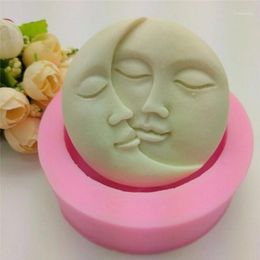 Cake Tools Pink Mould Round Shape Sun Moon Faces Silicone DIY Fondant Chocolate Soap Decorating Kithen Baking Tool1