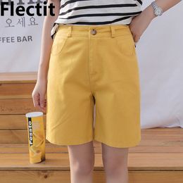 Flectit Bermuda Shorts Women's Comfy Mid Waist Jean Shorts Female Short Summer Trousers Everyday Wear T200701