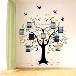 Large 160*204cm Family Tree Heart-shaped Po Frame Wall Sticker Love You Forever Bird Decals Mural Art Home Decor Removable 220118