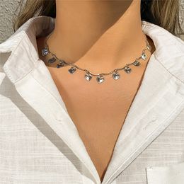 Kpop Love Heart Tassel Couple Pendants Choker Necklace for Women Vintage Metal Thin Chain Aesthetic Jewellery on the Neck