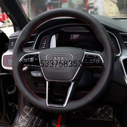 For audi A6L Q5L Q2L Q3 A3A4L DIY Custom hand-stitched leather suede leather steering wheel cover car wheel cover