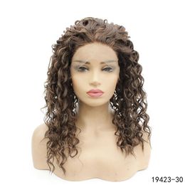 Afro Kinky Curly Synthetic LaceFront Wig Natural Color 30# Simulation Human Hair Lace Front Wigs 19423-30