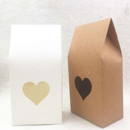 -50 pz Brown / Bianco carta sacchetti di caramelle borse di caramelle carta marrone stand up finestra scatola regalo scatole per matrimoni / regali / gioielli / pacchetto di cibo Jllfua