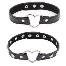 PU leather Metal Heart Lock Necks Collars Bondage Restraints Neck Strap For Women Punk Rivets Necklace BDSM Erotic Toys