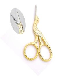 Gold Silvery Plated Small Clipper Stainless Steel Crane Shape Embroidery Sewing Scissors Animal Carving Shears Retro Home Tool