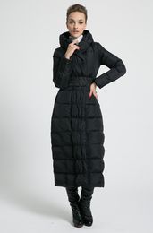 new womens winter Long down jackets hooded belt big size black navy blue plus size thickening outerwear coats 201102