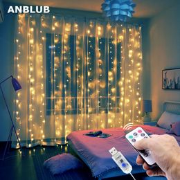 3M LED Curtain Garland on the Window USB String Lights Fairy Festoon Remote Control New Year Christmas Decorations for Home Room Y200903