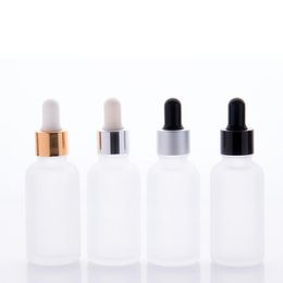 whole sale 30ml frosted glass dropper bottle essential oil glass bottle with gold sliver black cap HHB3311