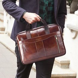 Fashion Men Briefcase Genuine Leather Bussiness Handbag Laptop Messenger Bag Shoulder Crossbody Bags for Male Office Hand Tote LJ201012