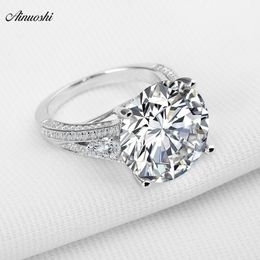 AINOUSHI Big Luxury Wedding Ring Round Cut Sona Genuine 925 Solid Sterling Silverfor Women Engagement Y200106