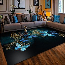 European Style Blue Butterfly Big Carpet Classic Living Room Bedroom Carpet Nordic Kitchen Rugs Non-slip Mat Beside Rugs 201225