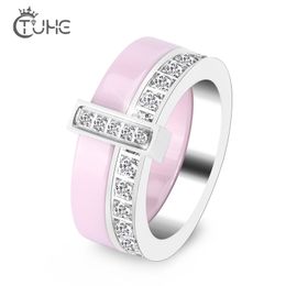 Fashion Double Layer Ceramic Women Rings Good Quality Black White Pink Crystal Rings For Women Middle Ring Fashion Jewellery Gifts Y1128