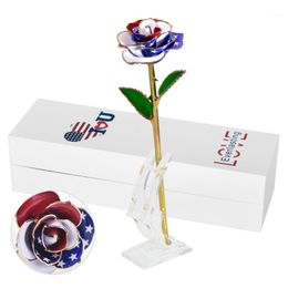 Decorative Flowers & Wreaths American Flag 24K Rose Gold Decoration Home Long Stem Artificial Flower Dipped Gift Box Christmas Birthday