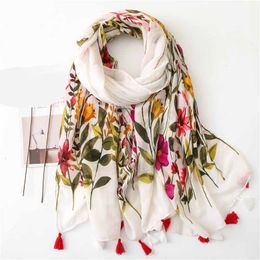 New Winter Scarf for Women National Style Fringes Viscose Ladies Floral Shawls Cotton Linen Scarves Ladies Foulard Muslim Hijabs