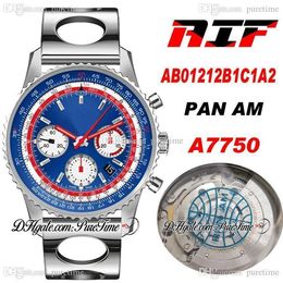 AIF B01 Chronograph 43 Swissair A7750 Automatic Mens Watch AB01212B1C1A2 Blue White Dial Hole Steel Bracelet Best Edition PTBL Puretime G7