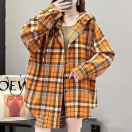 Women's Blouses & Shirts Hooded Loose Cheque Shirt Port Style 2021 Early Spring Korean Version Versatile Long Sleeve Medium And Coat