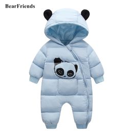 Cute Panda Baby Winter Hooded Rompers Thick Cotton Warm Outfit Newborn Jumpsuit Overalls Snowsuit Children Boys Clothing 201030