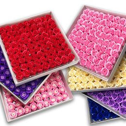 81 PCS Rose Soap Flower Set 3 layers 16 Solid Colours Heart-Shaped Rose Soap Flower Romantic Wedding Party Gift Handmade Petals Decor LLS654