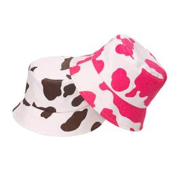 2021 New Fashion Spring Summer Cotton Black Pink Coffee Cow Bucket Hats Women Men Fisherman Caps Outdoor Sun G220311