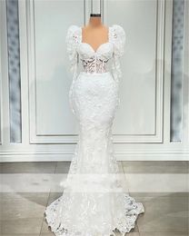 Elegant Vestidos De Noiva 2022 Gorgeous Lace Mermaid Wedding Dress Long Sleeve Appliques Beaded Vintage Bridal Gown